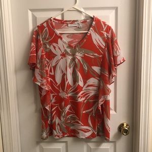 Susan Graver Printed Top w/ Chiffon Flutter Sleeve